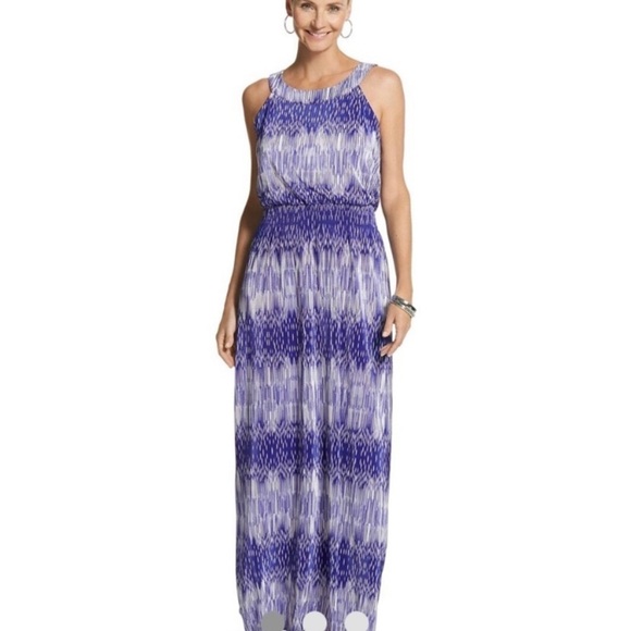 Chico’s Purple Ikat Pleated Maxi Dress‎ 0/US Small - Picture 1 of 10
